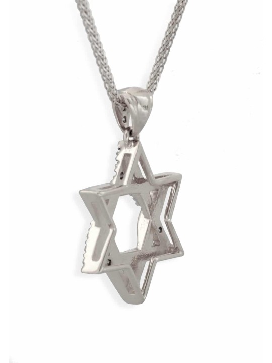 תליון מגן דוד מיוחד מזהב לבן עם דים , מתנות ט"ו באב , א